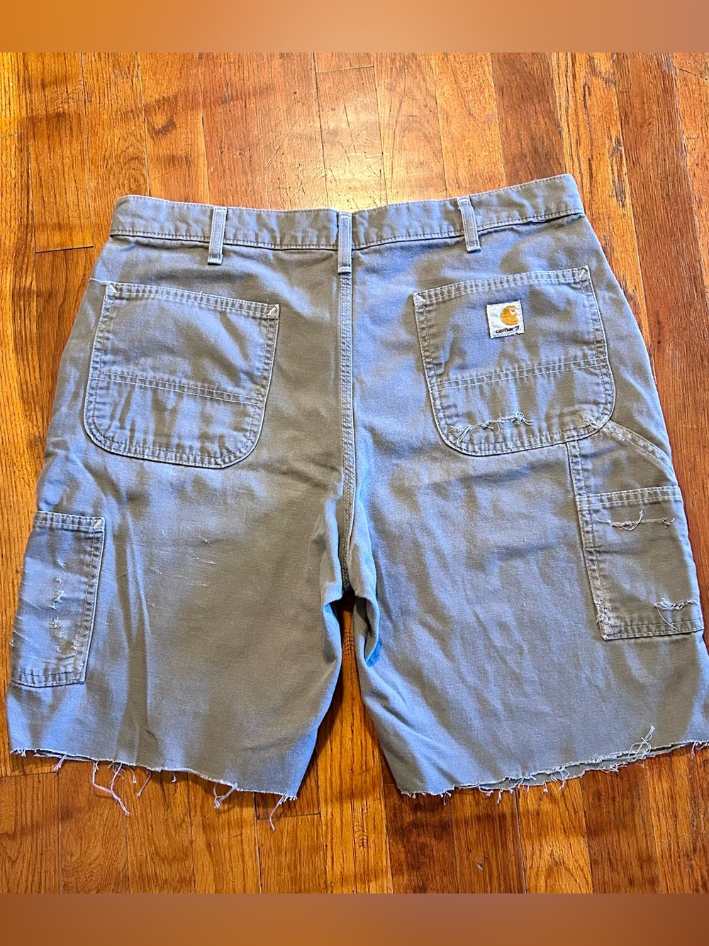 Vintage Y2k Carhartt B278 CHR Gray Canvas Carpenter Distressed Cut Off Shorts 35